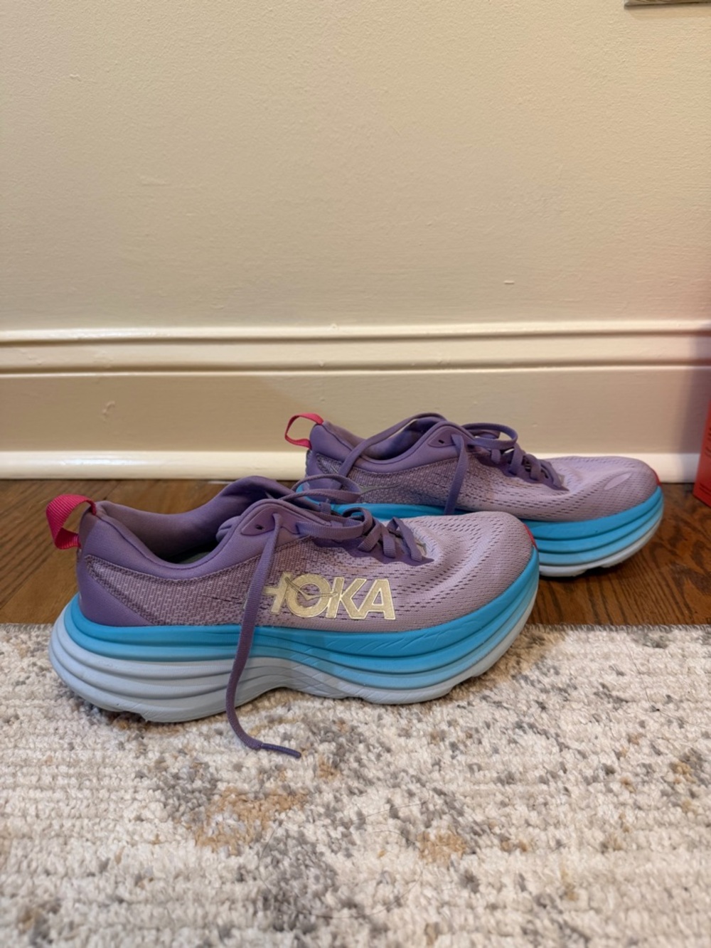 Hoka Women's Lavender and Teal Bondi Running Shoes
